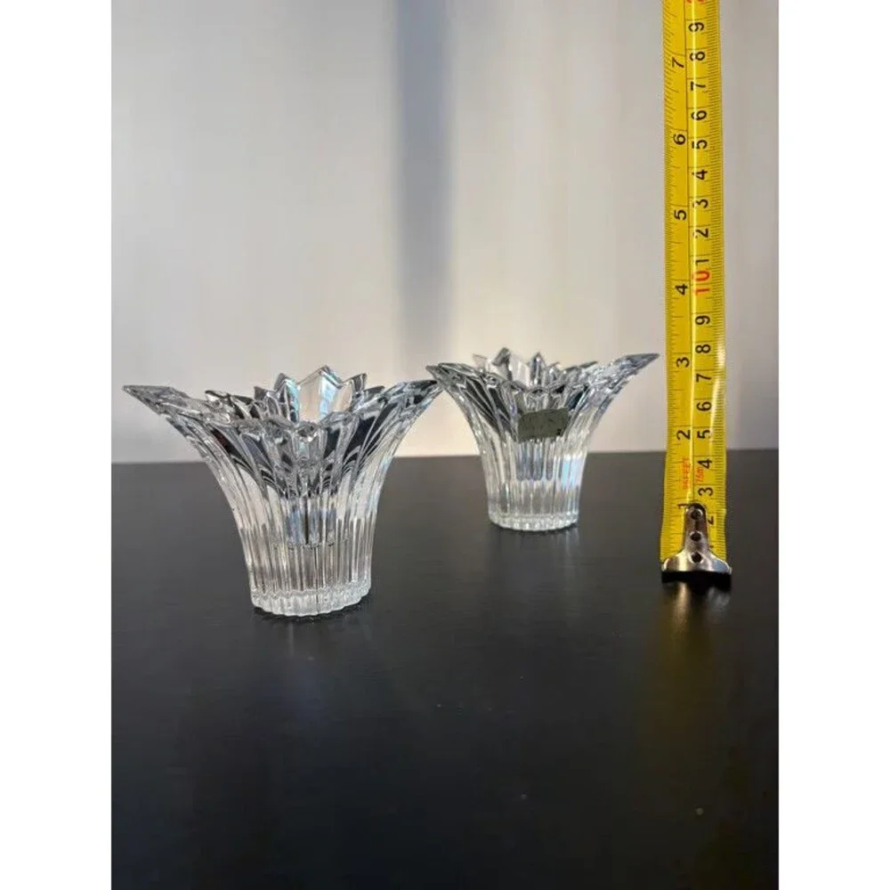 Mikasa Germany Lead Crystal Candle Holders Pair Starburst Foil Label with Box